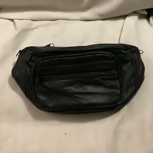 Black genuine leather hip pack / belt bag New